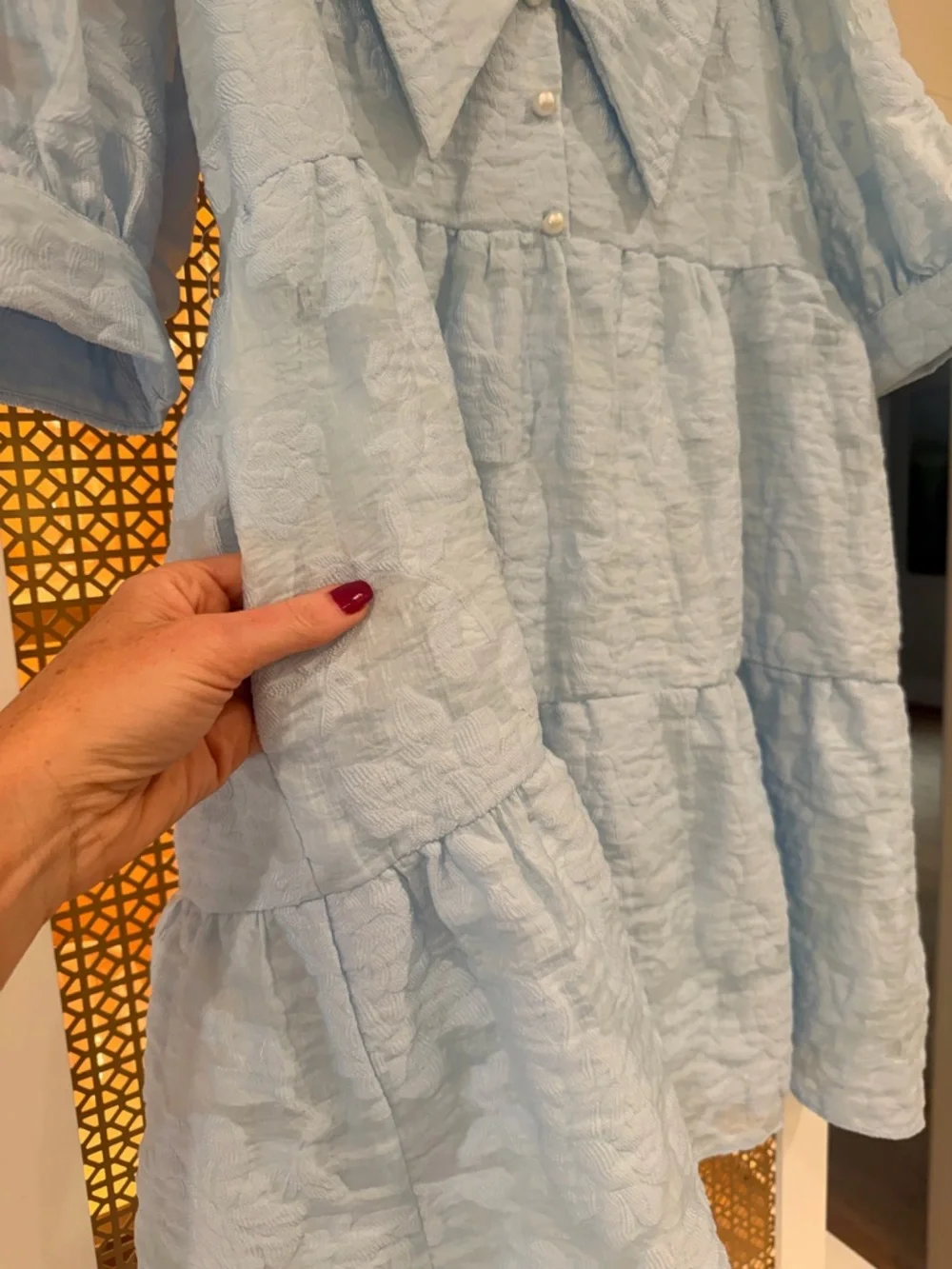 Amanda Uprichard Light Blue Dress Peter Pan Collar Pearl buttons! Stunning! EUC! - Picture 6 of 7
